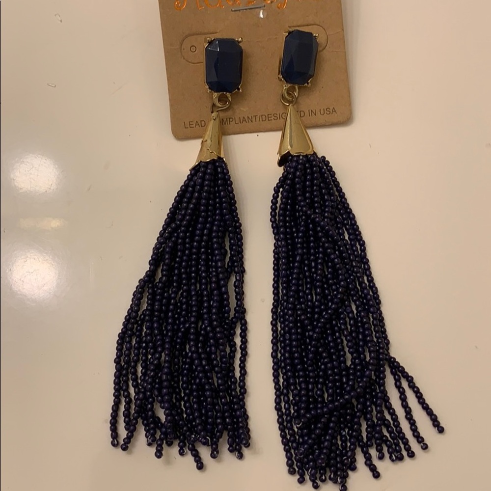 Navy blue tassel bead earrings